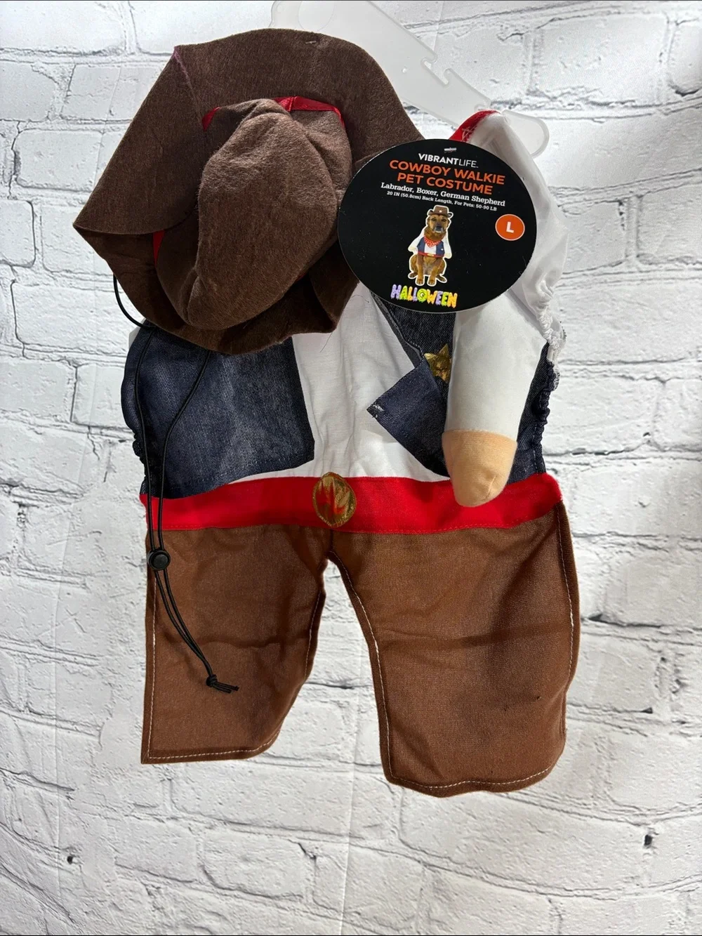 Vibrant Cowboy Walkie Pet Costume - Brown, Red, White, Blue